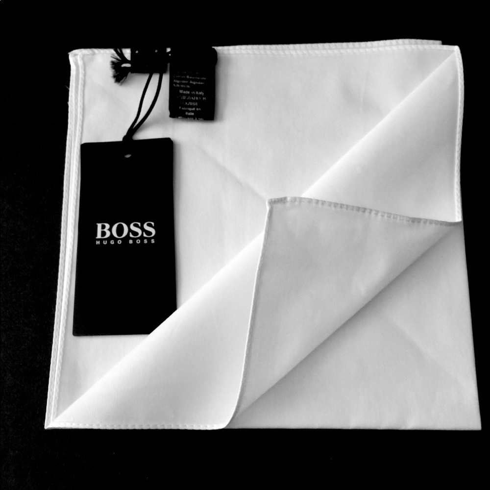 NEW HUGO BOSS WHITE POCKET SQUARE - Picture 3 of 5